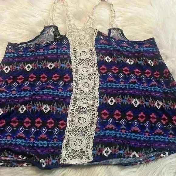 Rue 21 Purple Pink Blue Graphic Print With Lace Back/Straps Flowy Size XL - Picture 5 of 5